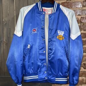 🏈 Vintage 80s Adjac CFL Winnipeg Blue Bombers Satin Bomber Jacket Mens Sz L 44
